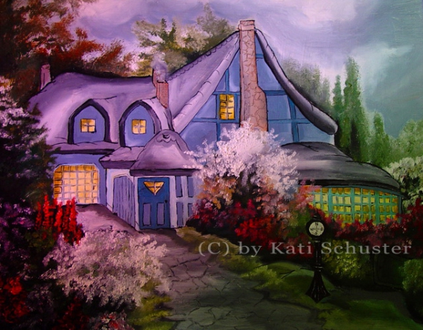 Ölbild blaues Haus